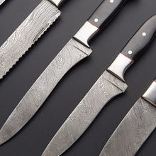 Load image into Gallery viewer, Set of 6 Custom Handmade Damascus Steel Chef Knife Set with Bull Horn Handle