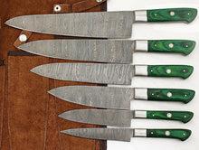 Load image into Gallery viewer, Set of 6 Custom Hand Made Damascus Steel Chef Knifes with Colored Wooden Handle