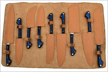 Load image into Gallery viewer, Set of 9 Custom Made Damascus Steel Chef Knifes Set with Blue Pakka Wood Handle