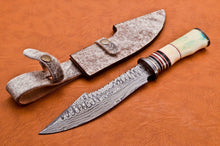 Load image into Gallery viewer, Custom Handmade Damascus Steel Bowie Knife with Camel Bone Handle