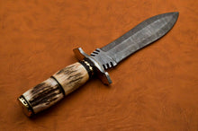 Load image into Gallery viewer, Custom Hand Made Damascus Steel Beautiful Dagger Knife with Stag Handle