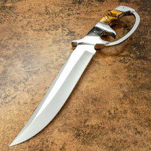 Load image into Gallery viewer, Custom Hand Made Damascus Steel Beautiful Bowie Knife with Knuckle Ring