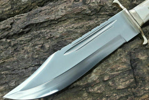 Custom Hand Made D2 Tool Steel Hunting Bowie Knife with Camel Bone Handle