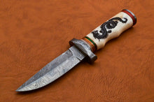Load image into Gallery viewer, Custom Made Damascus Steel Beautiful Hunting Knife with Scrimshaw Handle