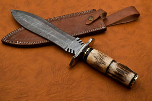 Custom Hand Made Damascus Steel Beautiful Dagger Knife with Stag Handle
