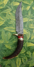 Load image into Gallery viewer, Custom Handmade Damascus Steel Bowie Knife with Stag/Antler