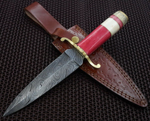 Custom Hand Made Damascus Steel Beautiful Dagger Knife with Wood & Bone Handle