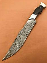 Load image into Gallery viewer, Custom Handmade Damascus Steel Bowie Knife with Bull Horn Handle