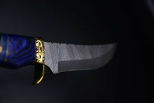 Load image into Gallery viewer, Custom Hand Made Damascus Steel Colored Wood Hunting Bowie Knife