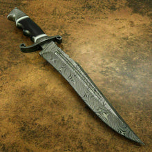 Load image into Gallery viewer, Custom Handmade Damascus Steel Beautiful Hunting Bowie Knife With Bull Horn Handle