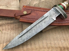 Load image into Gallery viewer, Custom Handmade Damascus Steel Bowie Knife with Rose Wood Handle