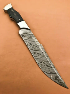 Custom Handmade Damascus Steel Bowie Knife with Bull Horn Handle