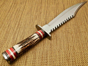 Custom Hand Made D2 Steel Hunting Bowie Knife with Stag Horn Handle