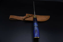 Load image into Gallery viewer, Custom Hand Made Damascus Steel Colored Wood Hunting Bowie Knife