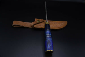 Custom Hand Made Damascus Steel Colored Wood Hunting Bowie Knife