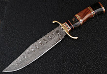 Load image into Gallery viewer, Custom Handmade Damascus Steel Bowie Knife with Colored Wood Handle