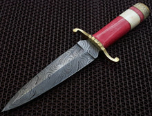 Load image into Gallery viewer, Custom Hand Made Damascus Steel Beautiful Dagger Knife with Wood &amp; Bone Handle