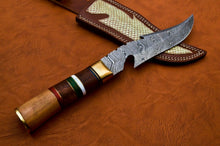 Load image into Gallery viewer, Custom Handmade Damascus Steel Bowie Knife with Olive &amp; Rose Wood Handle