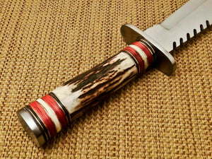 Custom Hand Made D2 Steel Hunting Bowie Knife with Stag Horn Handle