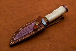 Custom Made Damascus Steel Beautiful Hunting Knife with Scrimshaw Handle