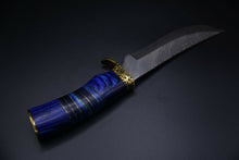 Load image into Gallery viewer, Custom Hand Made Damascus Steel Colored Wood Hunting Bowie Knife