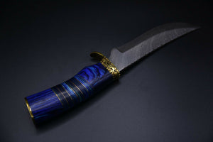 Custom Hand Made Damascus Steel Colored Wood Hunting Bowie Knife