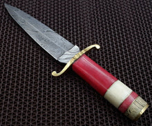 Load image into Gallery viewer, Custom Hand Made Damascus Steel Beautiful Dagger Knife with Wood &amp; Bone Handle