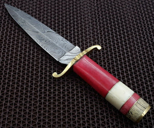 Custom Hand Made Damascus Steel Beautiful Dagger Knife with Wood & Bone Handle