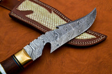 Load image into Gallery viewer, Custom Handmade Damascus Steel Bowie Knife with Olive &amp; Rose Wood Handle