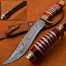 Load image into Gallery viewer, Custom Hand Made Damascus Steel Beautiful Hunting Bowie Knife