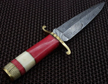 Load image into Gallery viewer, Custom Hand Made Damascus Steel Beautiful Dagger Knife with Wood &amp; Bone Handle