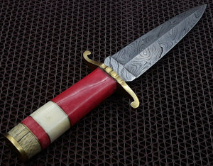 Custom Hand Made Damascus Steel Beautiful Dagger Knife with Wood & Bone Handle