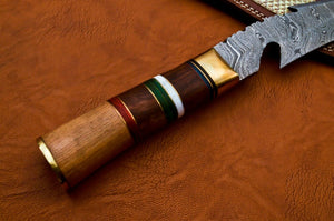 Custom Handmade Damascus Steel Bowie Knife with Olive & Rose Wood Handle