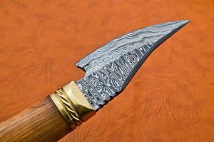 Custom Handmade Damascus Steel Mini Bowie Knife with Crown Stag Handle