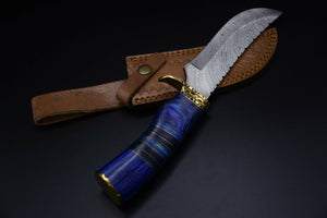 Custom Hand Made Damascus Steel Colored Wood Hunting Bowie Knife