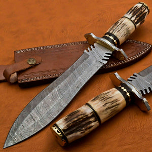 Custom Hand Made Damascus Steel Beautiful Dagger Knife with Stag Handle