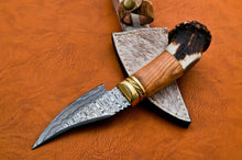 Load image into Gallery viewer, Custom Handmade Damascus Steel Mini Bowie Knife with Crown Stag Handle