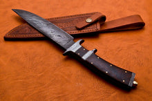 Load image into Gallery viewer, Custom Handmade Damascus Steel Bowie Knife with Rose Wood Handle