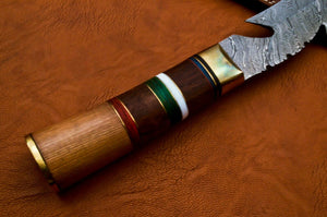 Custom Handmade Damascus Steel Bowie Knife with Olive & Rose Wood Handle