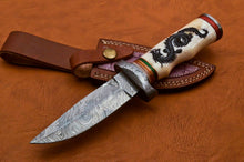 Load image into Gallery viewer, Custom Made Damascus Steel Beautiful Hunting Knife with Scrimshaw Handle
