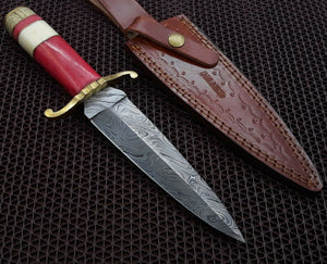 Custom Hand Made Damascus Steel Beautiful Dagger Knife with Wood & Bone Handle