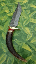 Load image into Gallery viewer, Custom Handmade Damascus Steel Bowie Knife with Stag/Antler