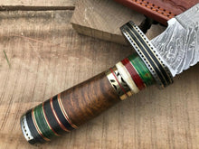 Load image into Gallery viewer, Custom Handmade Damascus Steel Bowie Knife with Rose Wood Handle