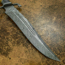 Load image into Gallery viewer, Custom Handmade Damascus Steel Bowie Knife with Stag/Antler Handle