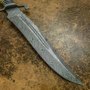 Custom Handmade Damascus Steel Bowie Knife with Stag/Antler Handle