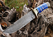 Load image into Gallery viewer, Custom Made Damascus Steel Amazing Bowie Knife Colored Bone on Handle